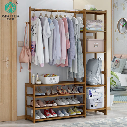 清仓简易鞋架衣帽架一体挂衣架卧室落地式置衣架家用门口结实耐用