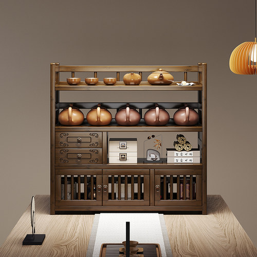 复古博古架中式茶具茶叶置物架