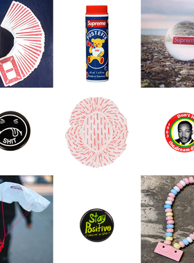 Supreme潮流周边玩物贴纸伞兵弹力球浴帽Mini扑克牌徽章糖泡泡器