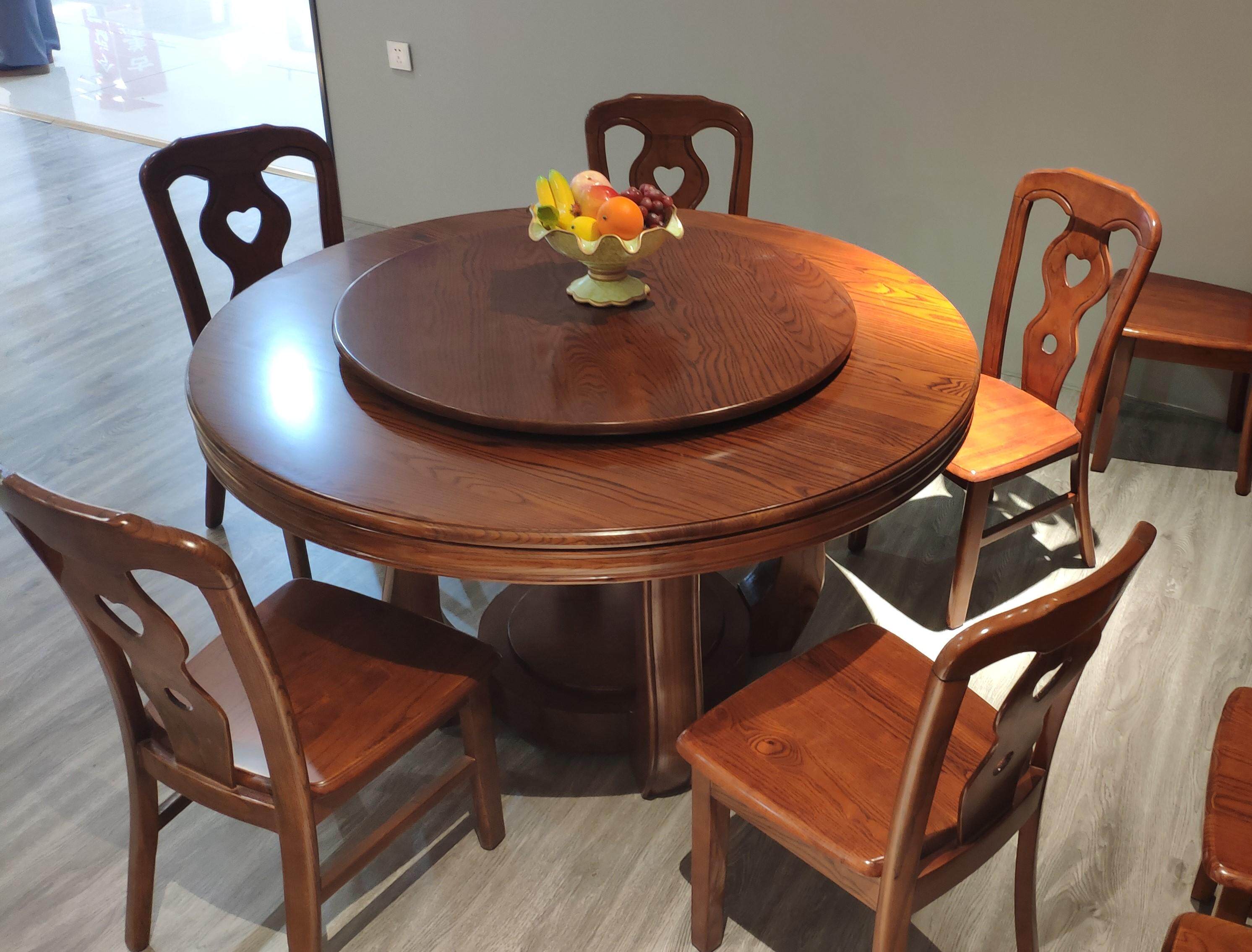 实木水曲柳可变圆桌新款圆餐桌高档中式圆桌转盘家用实木餐桌椅