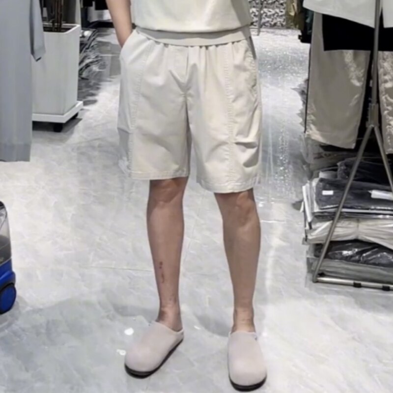 夏季新款男士潮牌水洗棉休闲短裤简约百搭宽松透气纯色运动五分裤