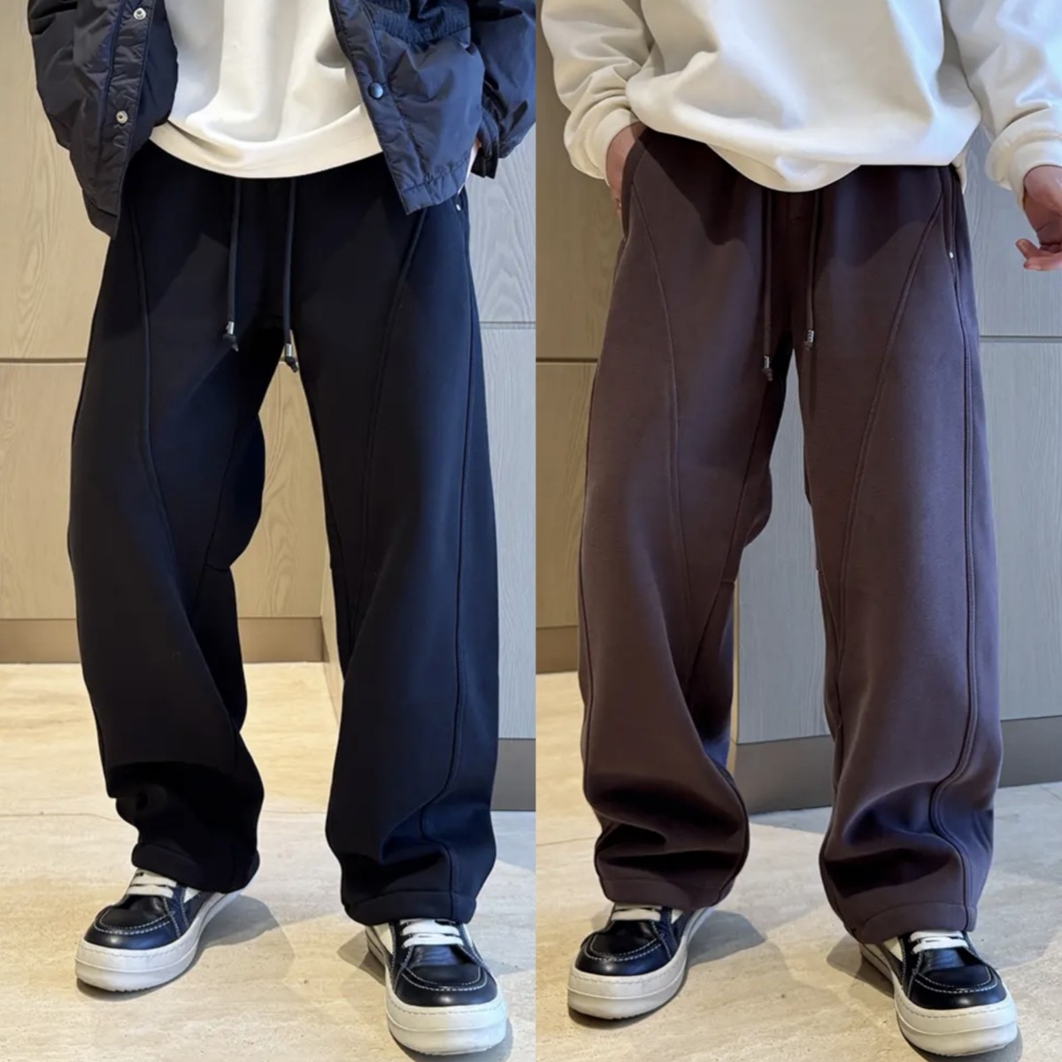 美式潮牌加绒加厚重磅阔腿直筒裤