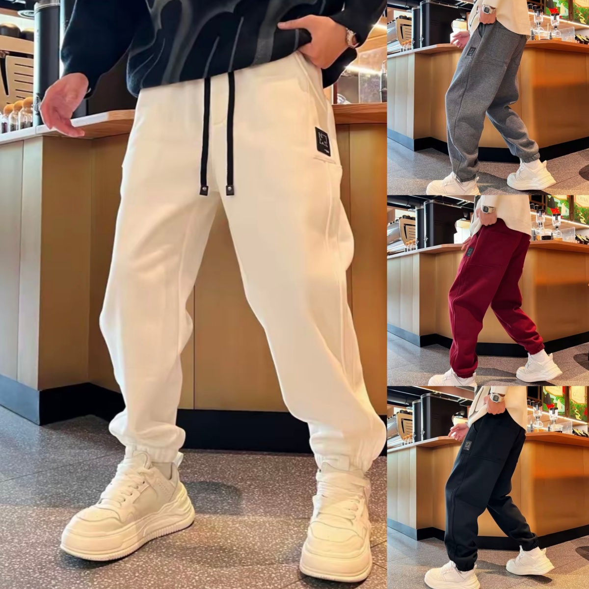 冬季美式重磅加绒加厚束脚休闲裤