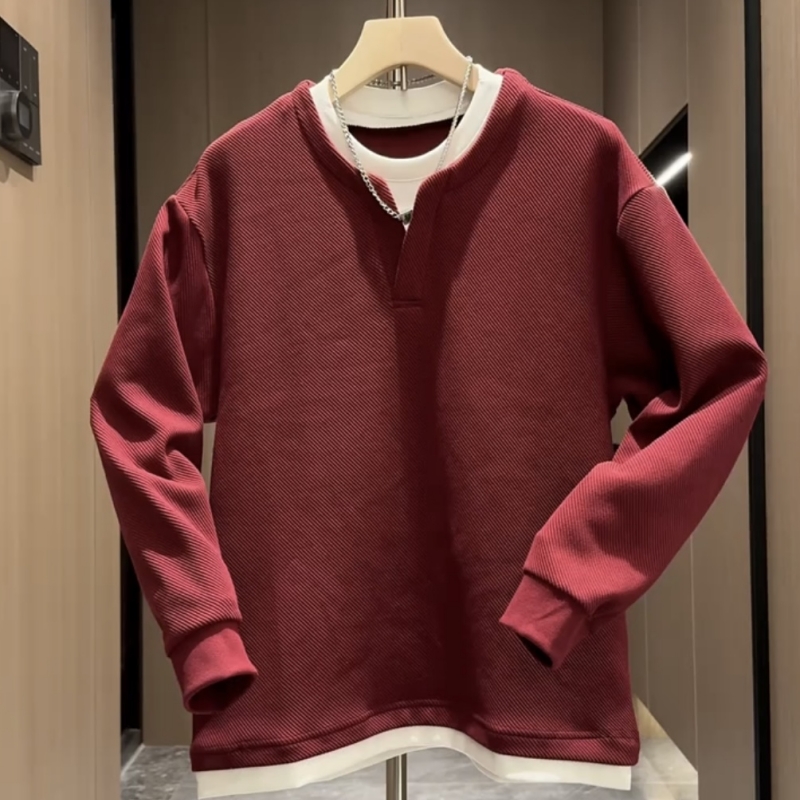 纯色假两件拼接圆领卫衣