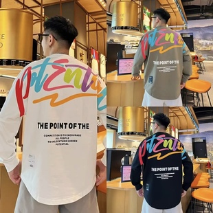 美式 潮牌字母圆领卫衣时尚 百搭情侣款 春季 打底衫 新款 休闲长袖 男士