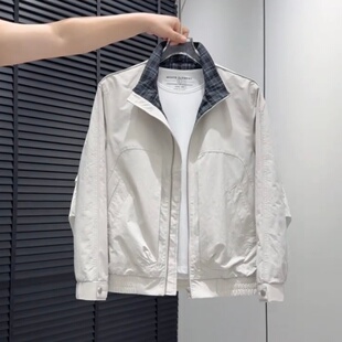 时尚 潮牌轻奢拼接格子翻领夹克情侣同款 百搭户外休闲外套 男士 春季