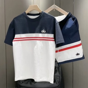 夏季薄款高级感撞色休闲运动套装男士百搭宽松透气短袖短裤两件套