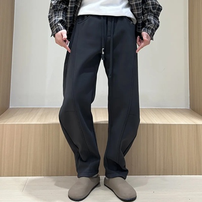 秋冬季加绒加厚直筒弯刀休闲卫裤