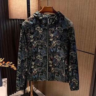 春季男士潮牌轻奢满印连帽夹克外套情侣同款时尚百搭户外休闲上衣