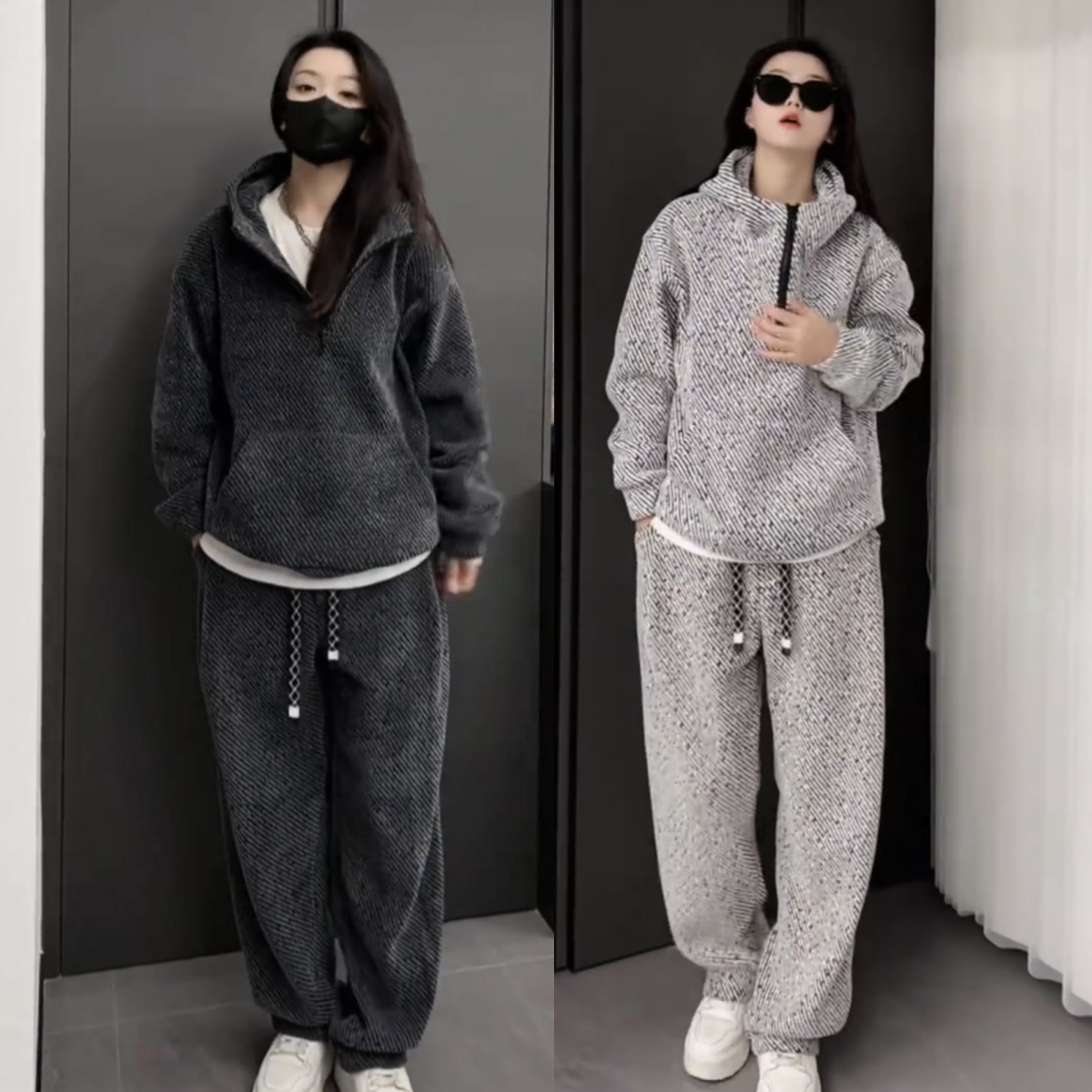 男女同款加绒加厚运动休闲两件套