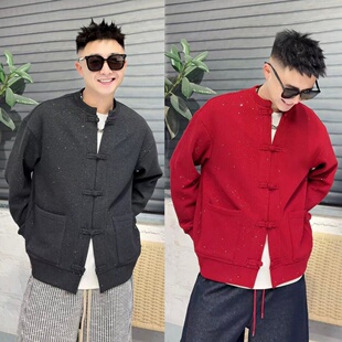 冬季潮牌满天星国风盘扣开衫卫衣男女款时尚百搭加绒保暖休闲上衣