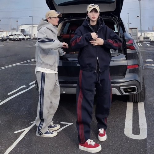 秋季潮牌重磅针织三条杠休闲套装