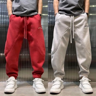 男潮流百搭防寒保暖运动哈伦卫裤 刺绣字母加绒加厚休闲裤 新款 冬季