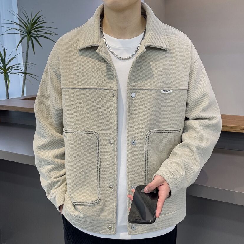 秋冬季翻领宽松辑明线夹克外套