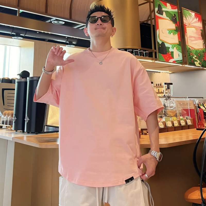 夏季薄款极简纯色蝙蝠袖圆领短袖男时尚百搭情侣同款休闲透气T恤