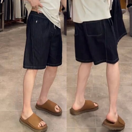 夏季新款色织水洗复古牛仔短裤男