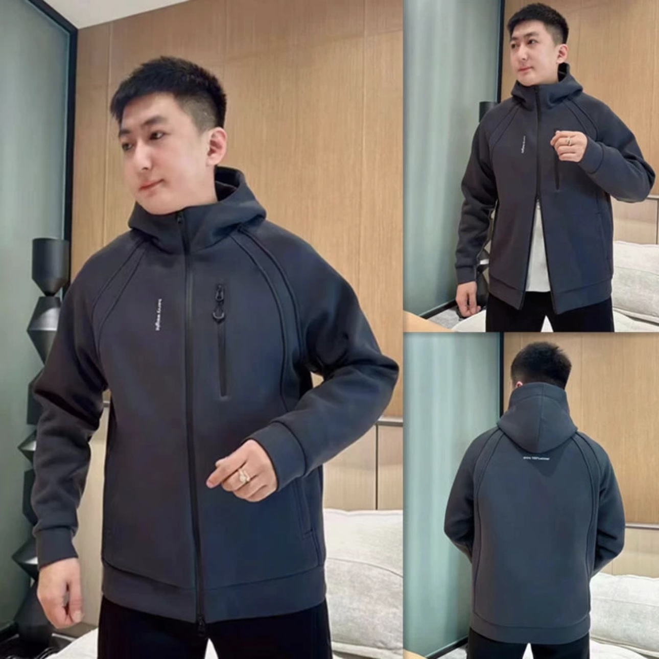 秋季太空棉刺绣字母拉链连帽夹克