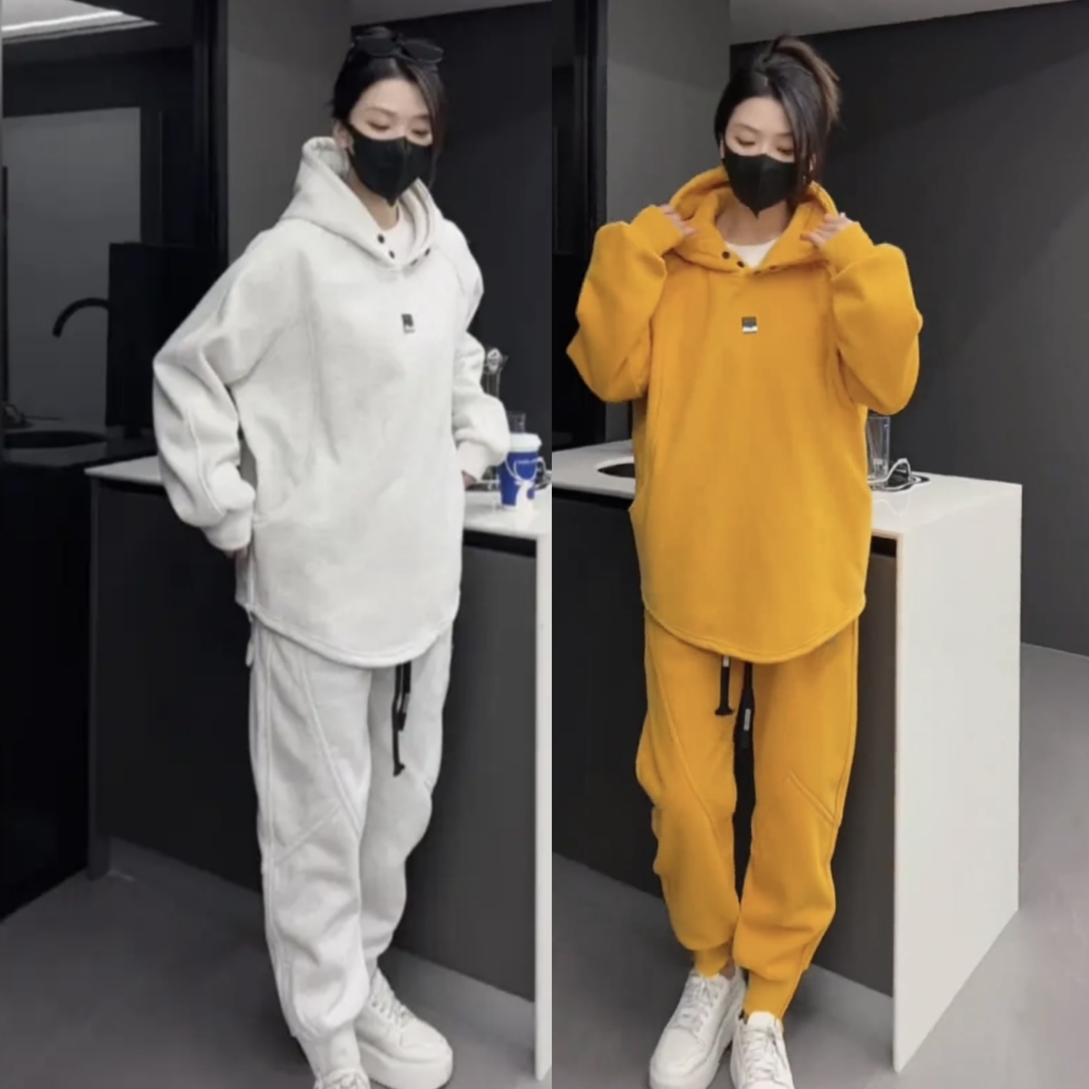 秋冬季加绒加厚连帽休闲运动套装