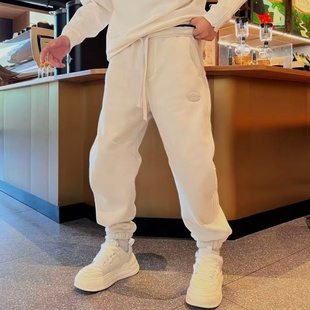 男简约百搭户外保暖运动哈伦裤 冬季 加绒加厚纯色刺绣束脚休闲卫裤