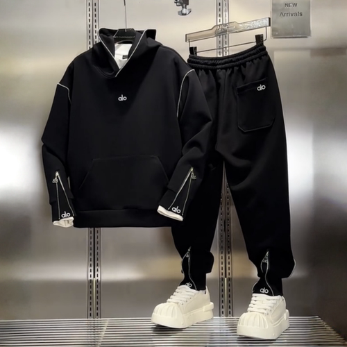 高档轻奢个性拉链休闲连帽套装