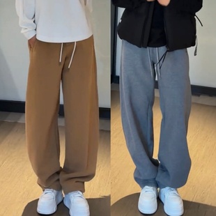 秋冬重磅加绒加厚弯刀香蕉直筒休闲裤 男简约百搭亲肤保暖运动卫裤