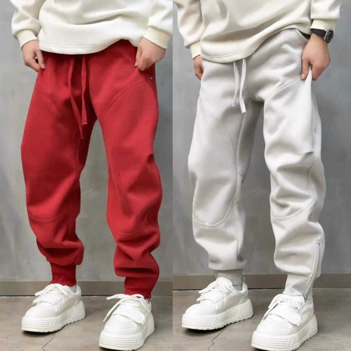 秋冬美式重磅加绒拉链束脚休闲裤