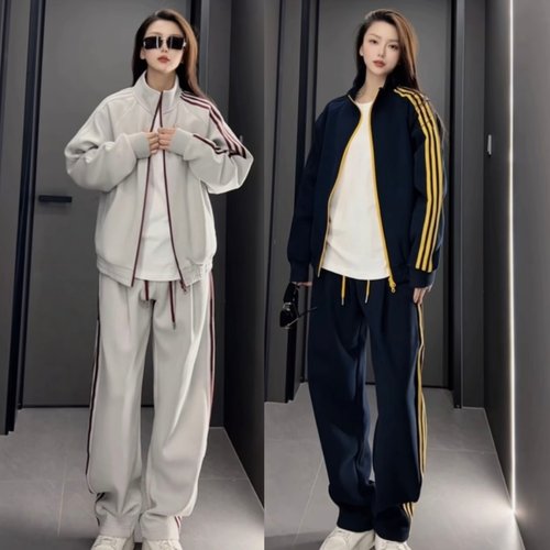 秋季美式潮牌撞色三条杠休闲套装