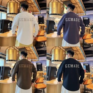 防寒保暖休闲打底衫 秋冬美式 潮牌加绒加厚字母刺绣圆领卫衣男女款