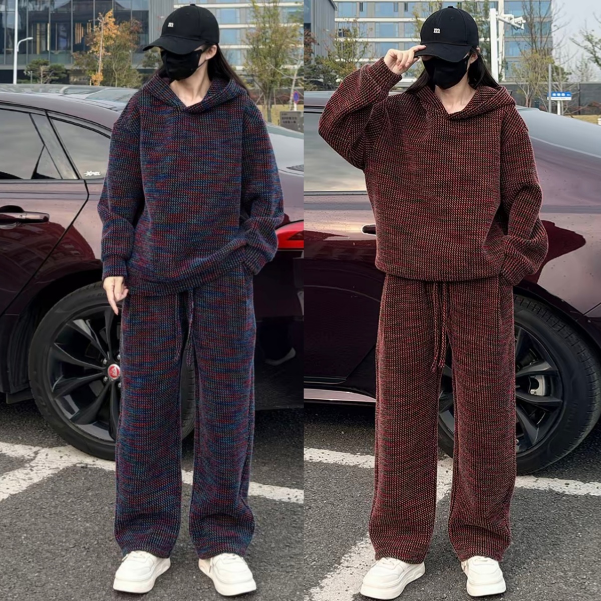 秋冬季潮牌连帽休闲运动加绒套装