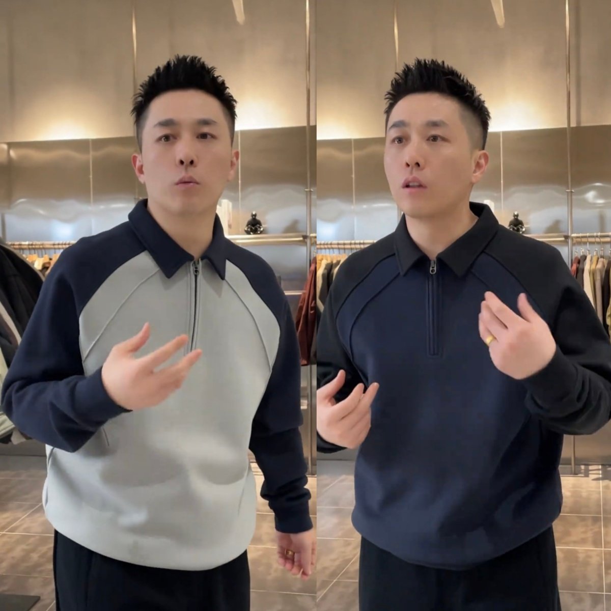 冬季绵羊毛混纺加绒半拉链翻领卫衣男士结构拼色亲肤保暖休闲上衣