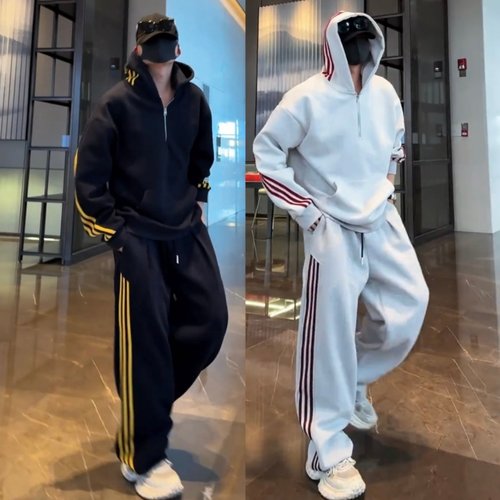 秋季半拉链三条杠休闲运动套装