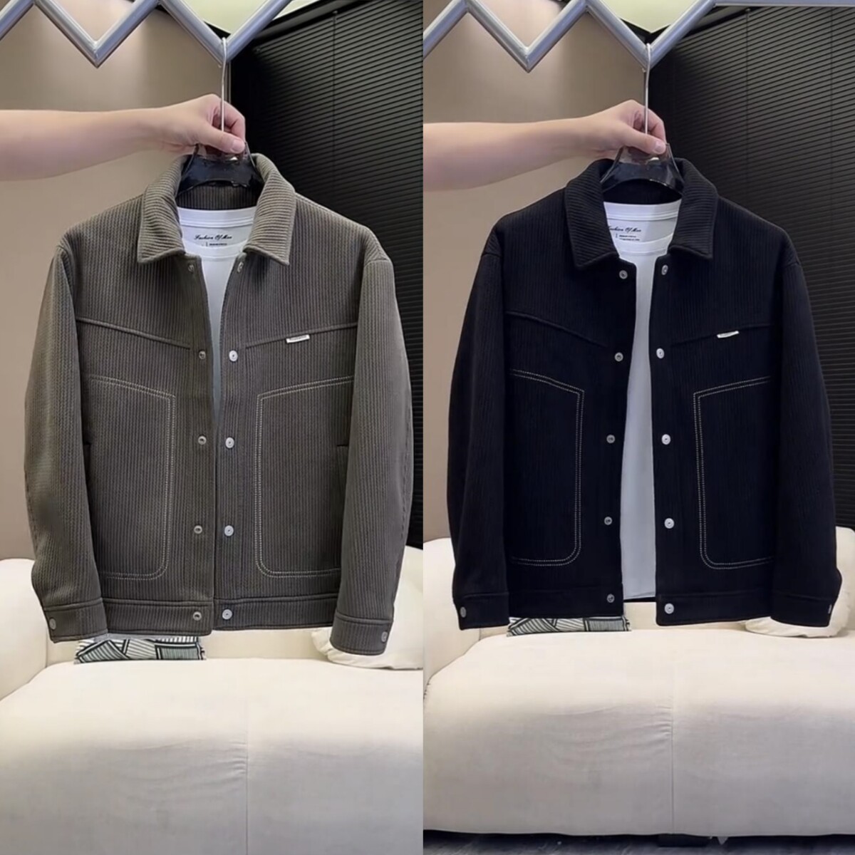 秋冬男士重磅辑明线加绒加厚欧棉绒翻领夹克外套防寒保暖休闲上衣,男装,夹克,淘宝优惠券,粉丝福利购,淘宝优惠卷