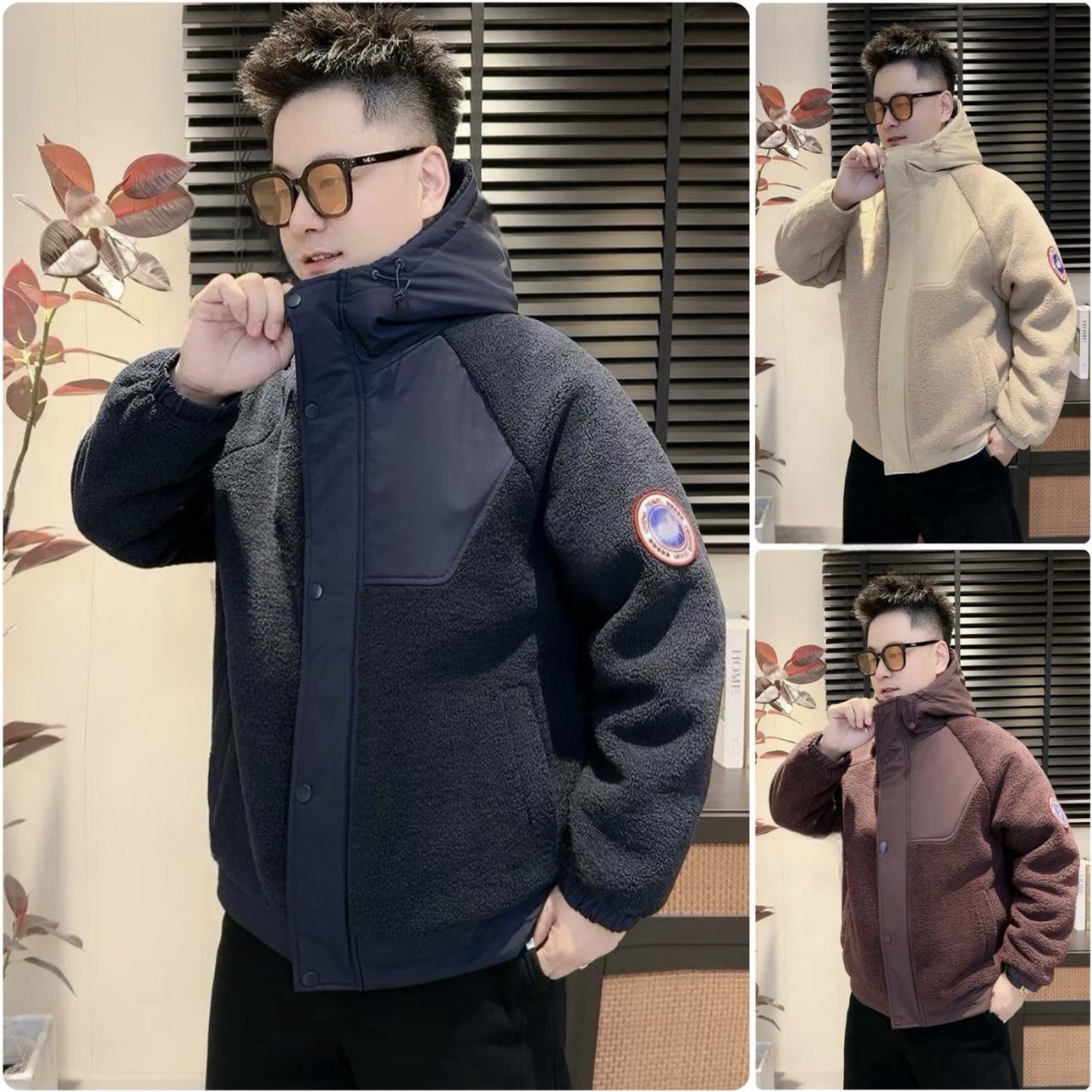 冬季潮牌水晶颗粒绒连帽棉服外套