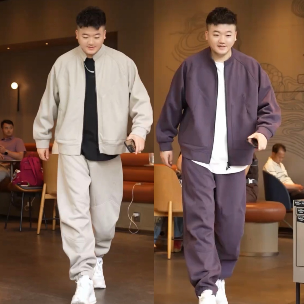 秋冬季重磅加绒加厚休闲运动套装男士简约百搭开衫卫衣卫裤两件套