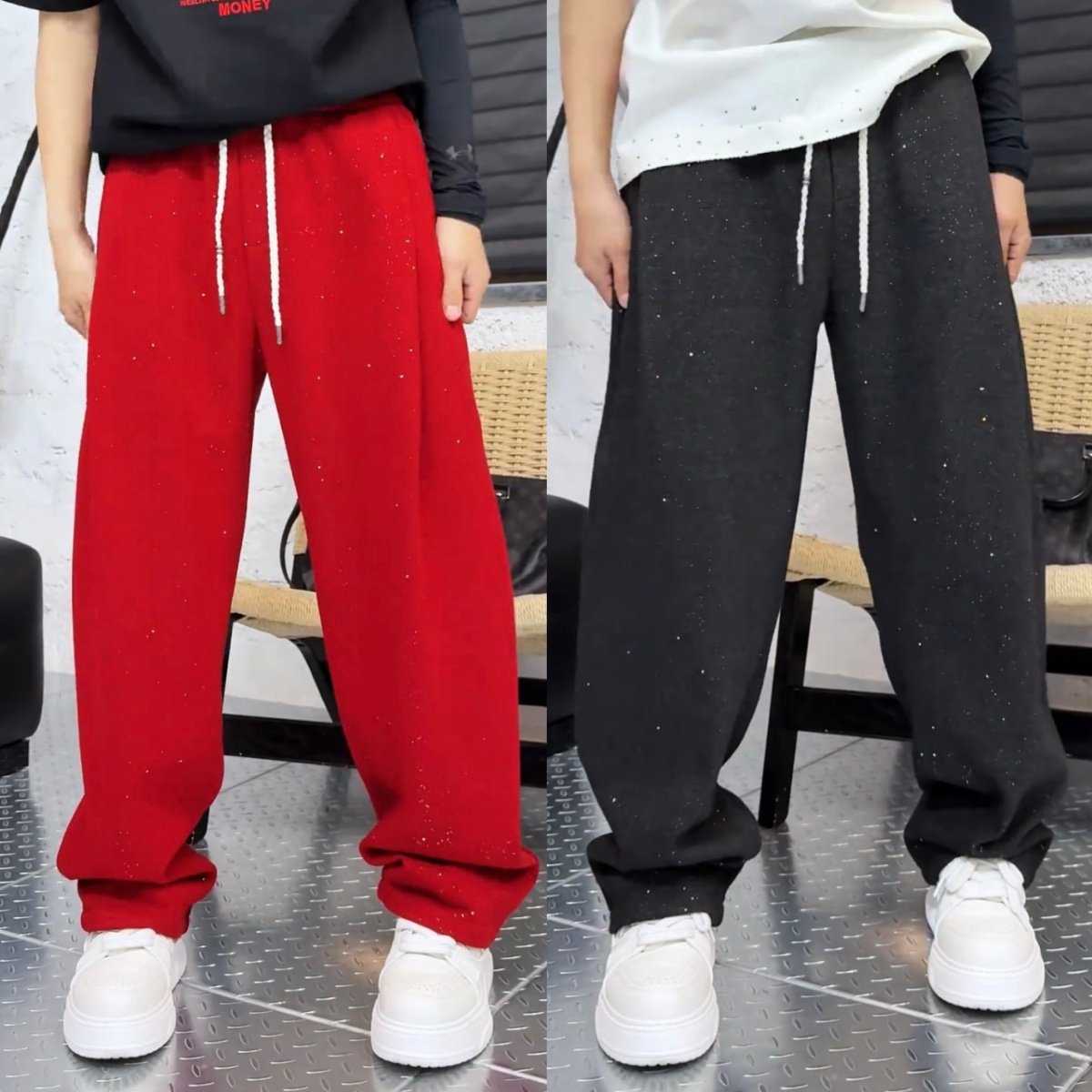 冬季潮牌满天星反光亮片直筒休闲裤男士加绒加厚褶皱运动阔腿卫裤,男装,休闲裤,淘宝优惠券,粉丝福利购,淘宝优惠卷