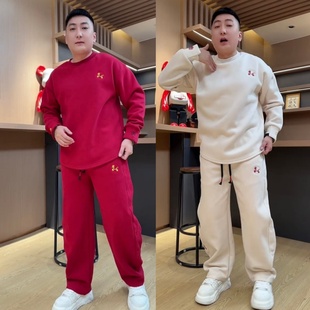 马年新款精工刺绣休闲运动套装男女款加绒加厚圆领卫衣长裤两件套