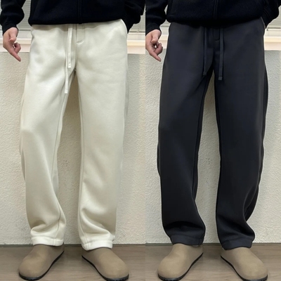 秋冬极简风加绒加厚弯刀休闲卫裤