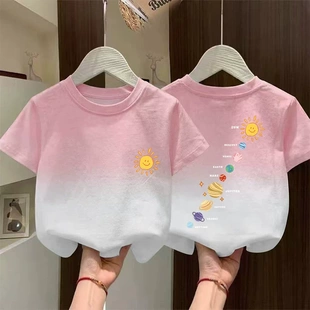 卡通太阳星球儿童纯棉短袖t恤印染亲肤透气男女童宽松百搭上衣服