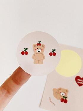 简约ins风日韩malling booth装饰贴纸日记伴侣 樱桃小熊圆形