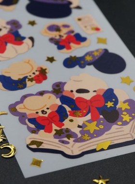 韩国进口mong mong space 烫金装饰贴纸 企鹅魔法学院