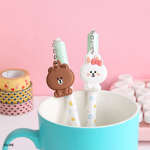 日韩line friends0.5mm黑色可爱吊坠圆珠笔 mascot ball pen 单支