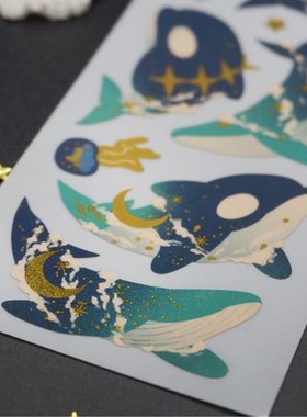 韩国进口 mong mong space 烫金装饰贴纸 深海鲸鱼
