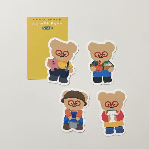 韩国进口TETEUM 眼镜小熊装饰贴纸包 ANIMAL FARM STICKER PACK