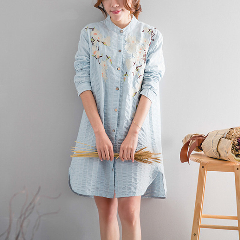 秋款文藝襯衣女刺繡棉麻長袖打底長衫民族風中長款寬松休閑襯衫女在類目 女裝/女士精品, 襯衫中 - 來自Buy2taobao.com提供專業的淘寶代購服務