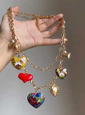 新款中古风喷漆爱心褶皱纹路项链夸张小众气质锁骨链轻奢百搭饰品