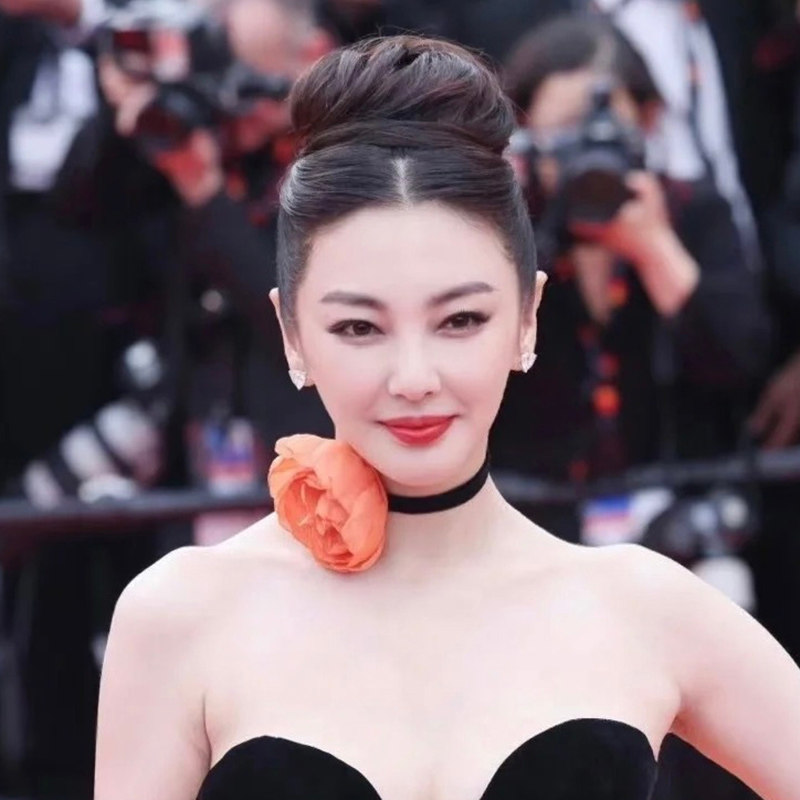 张雨绮戛纳复古法式时髦设计感花朵玫瑰chocker短款黑色项链颈链