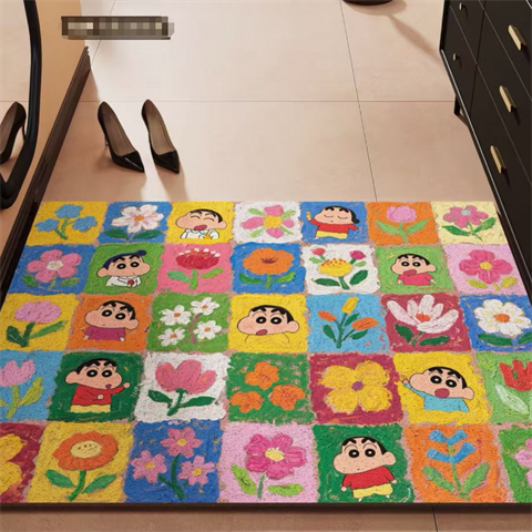 多巴胺彩色蜡笔小新卡通丝圈入户大门口脚垫除尘耐脏刮泥蹭土地毯