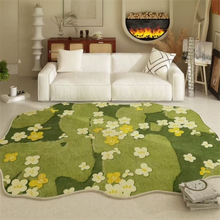 绿色地毯客厅复古地垫中古风卧室隔音防水可擦免洗苔藓沙发茶几毯
