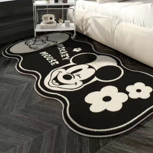 ins简约卧室米奇黑白地毯飘窗垫簇仿羊绒床边毯房间脚垫异形地垫