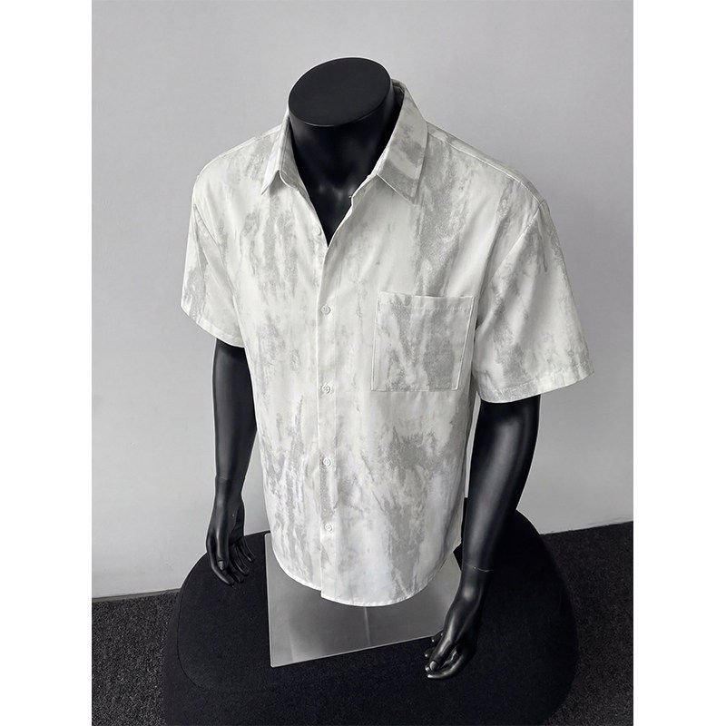 扎染翻领短袖衬衫男美式高街冰丝高级感潮流设计
